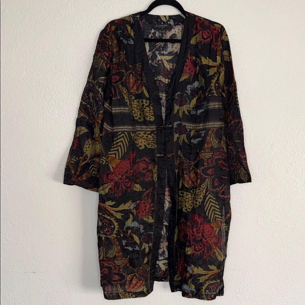 CITRON linen blend Kimono boho wearable art jacket cardigan duster  M